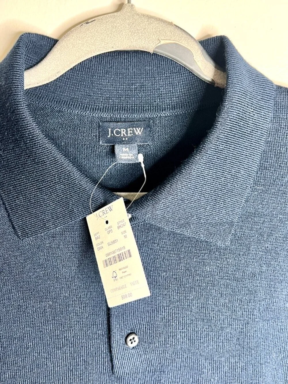J. Crew Navy Merino Wool-Blend Sweater-Polo Preppy Academia Lightweight M NWT